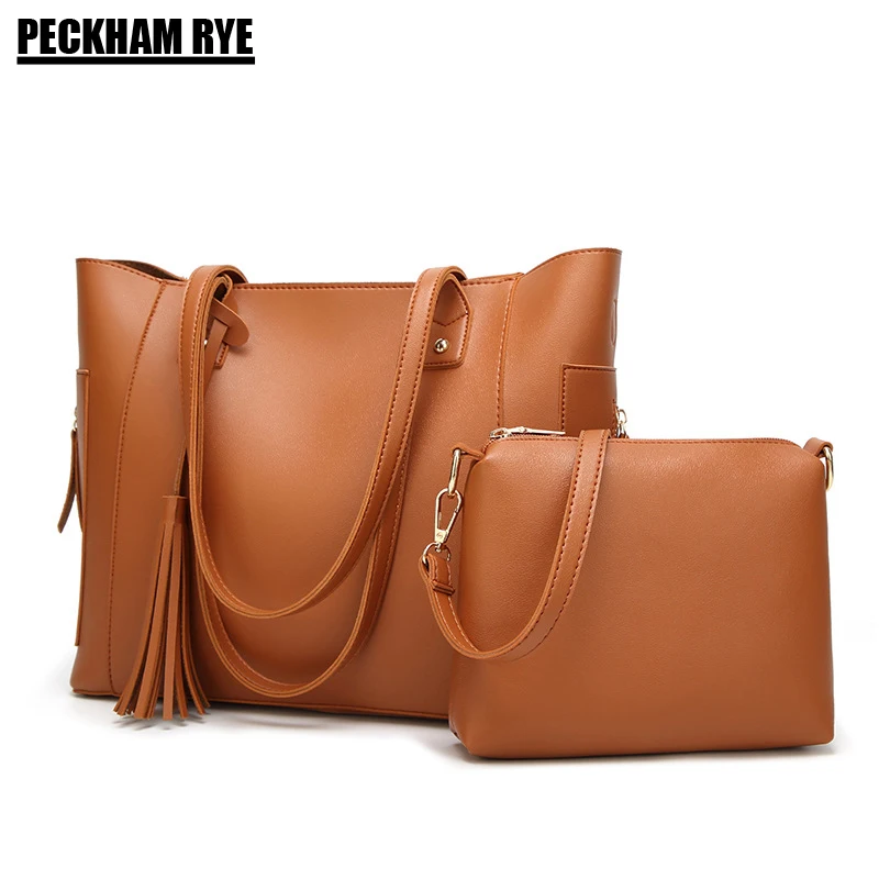 

2018 New Women Bags Set 2 Pcs PU Leather Handbag Large Tote Ladies Shoulder Bag Handbag Messenger Crossbody Bag