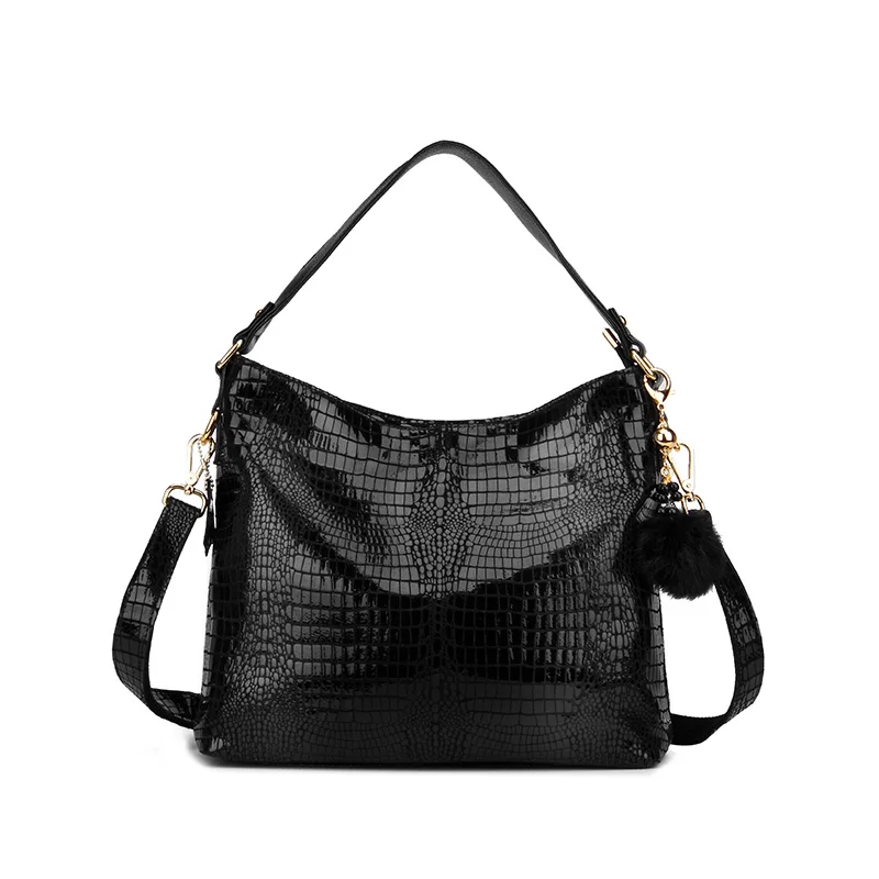 REALER женская сумка с короткими ручками из натуральной кожи, модная сумка на ремне и через плечо для женщин, большая дамская сумка со змеиным принтом и кисточкой, дамские сумки мешок - Цвет: Black