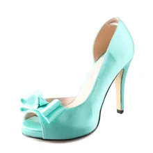 Handmade aquamarine viridity D’orsay bow bowknot shoes custom made pumps bridal wedding party evening dress shoes small big size