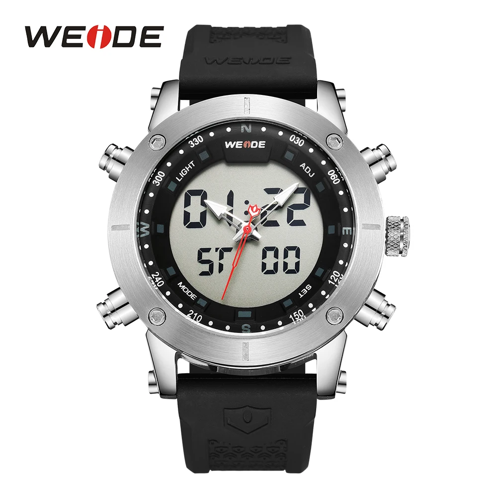 

WEIDE Mens Military Watch Quartz Alarm Clocks Chronograph Date Digital Display Analog Green Rubber Strap Buckle Alloy Wristwatch