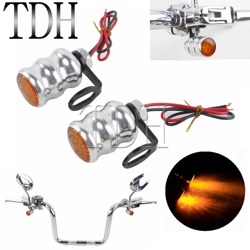 

2 X Motorbike Handlebar LED Turn Signal Light Amber Indicator Blinker w/ Mount Bracket For Harley Honda KTM Yamaha Cafe Racer