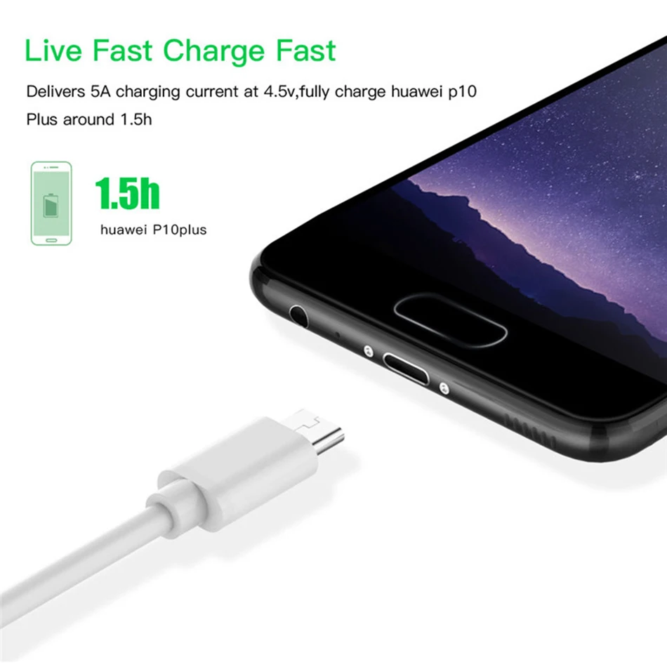 USB C 3.1 5A Type C Data Cable for Huawei Mate 9 10 P10 P20 P30 Pro Type-C 1m Fast Charging Charger for Nova 5 USB-C Supercharge