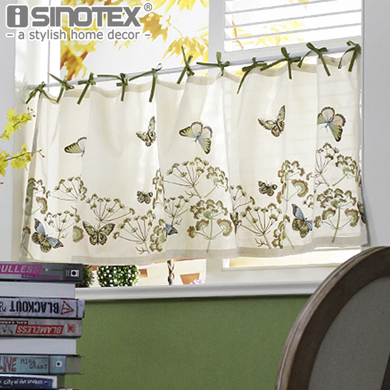 Decorative Kitchen Curtain Fine Butterfly Embroidered Pastoral Small Cafe Curtain For the