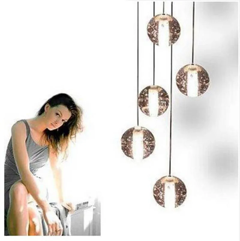 Crystal Glass Ball Pendant Lamp Meteor Rain Stair Bar Droplight Chandelier Light