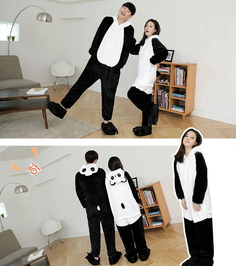 Кигуруми Пижама панда Свободные Комбинезоны для взрослых в виде животных для женщин и мужчин пара зимние пижамы Kegurumi пижамы фланелевые