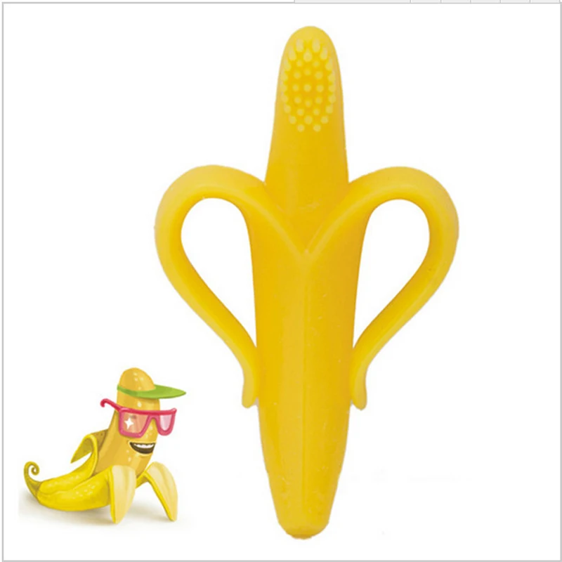 

Hot sell children's deciduous Tooth Brush Cute Cartoon banana 0-12months happy growth Safe Silicone Tooth Brush for newborn baby