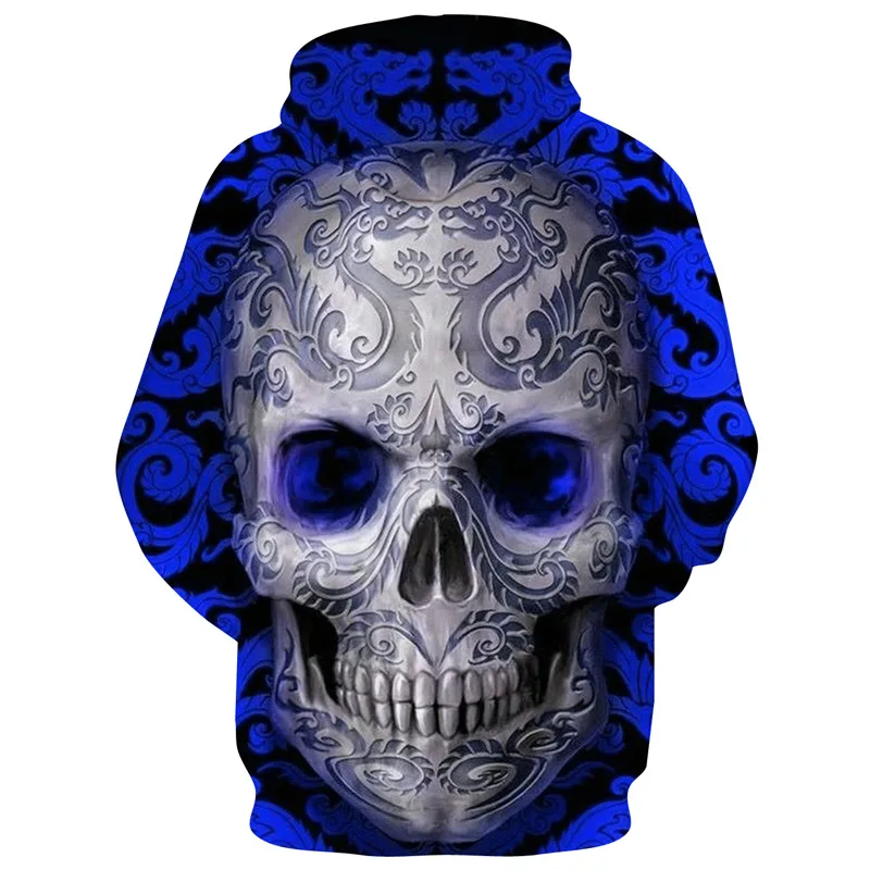 Мужская весенне-осенняя Толстовка синий череп голова цифровая печать Европейская американская мешковатая с капюшоном влюбленных Loodie