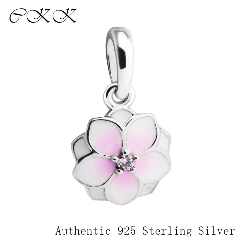 

Beads for Jewelry Making 925 Sterling Silver Magnolia Bloom Charm Dangle, Pale Cerise Enamel & Pink CZ Fit Bracelets Diy PF518