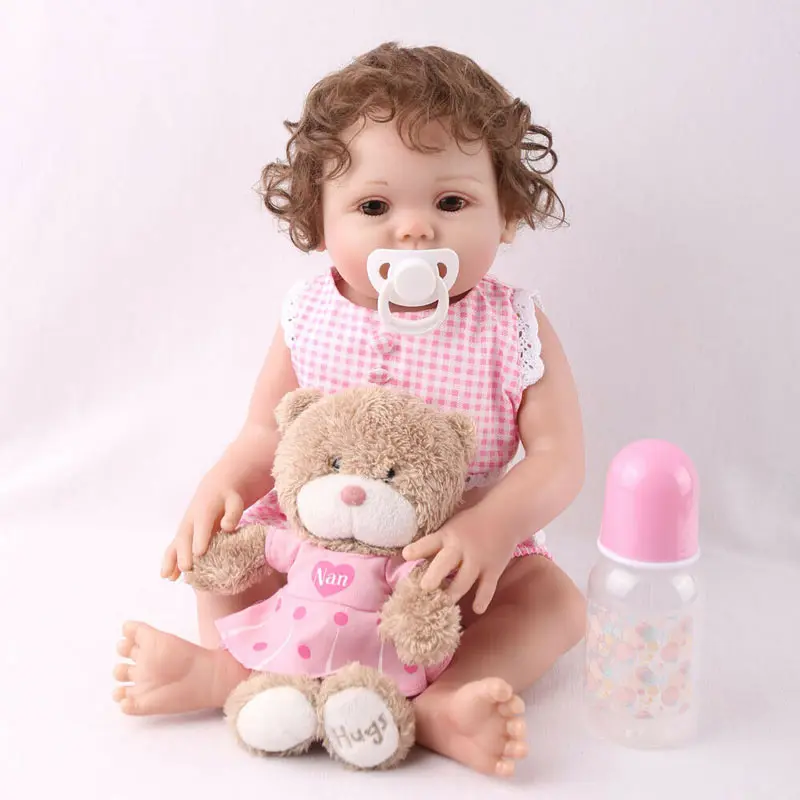 NPKDOLL Reborn Baby Doll 18 дюймов полный корпус силиконовые подарки ручной работы кукла девочка розовая одежда подарок плюшевый медведь вьющиеся волосы