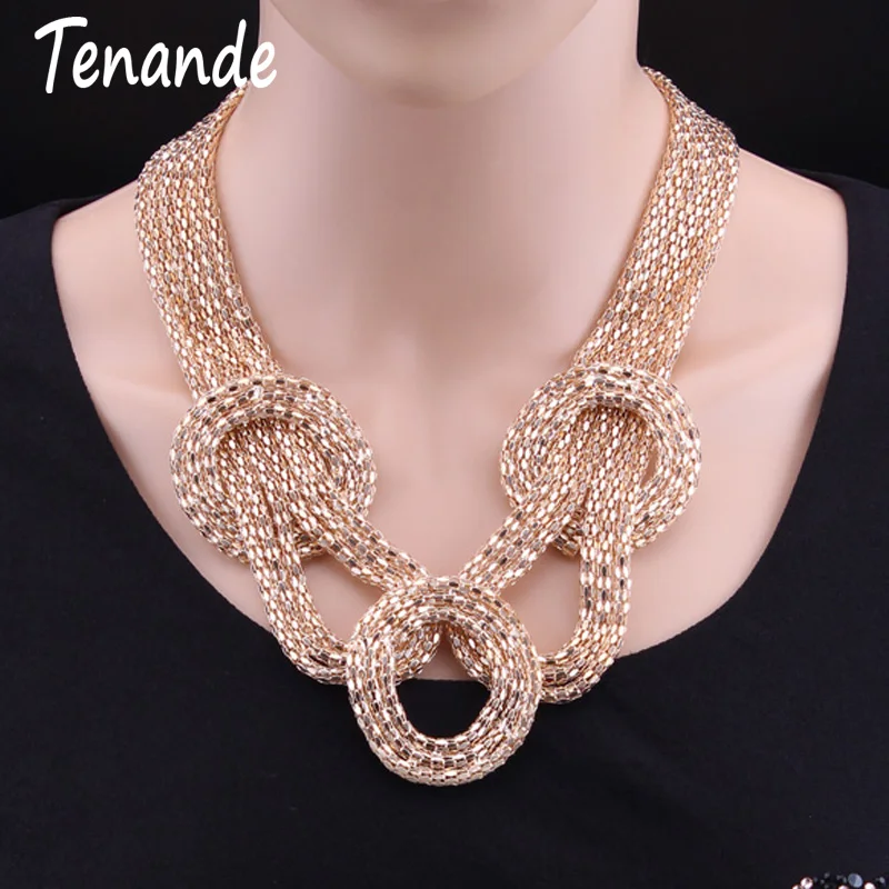 

Tenande Punk Gold Color Popcorn Chain Big Statement Knotted Wrap Alloy Choker Necklaces & Pendants for Women Tribal Jewelry