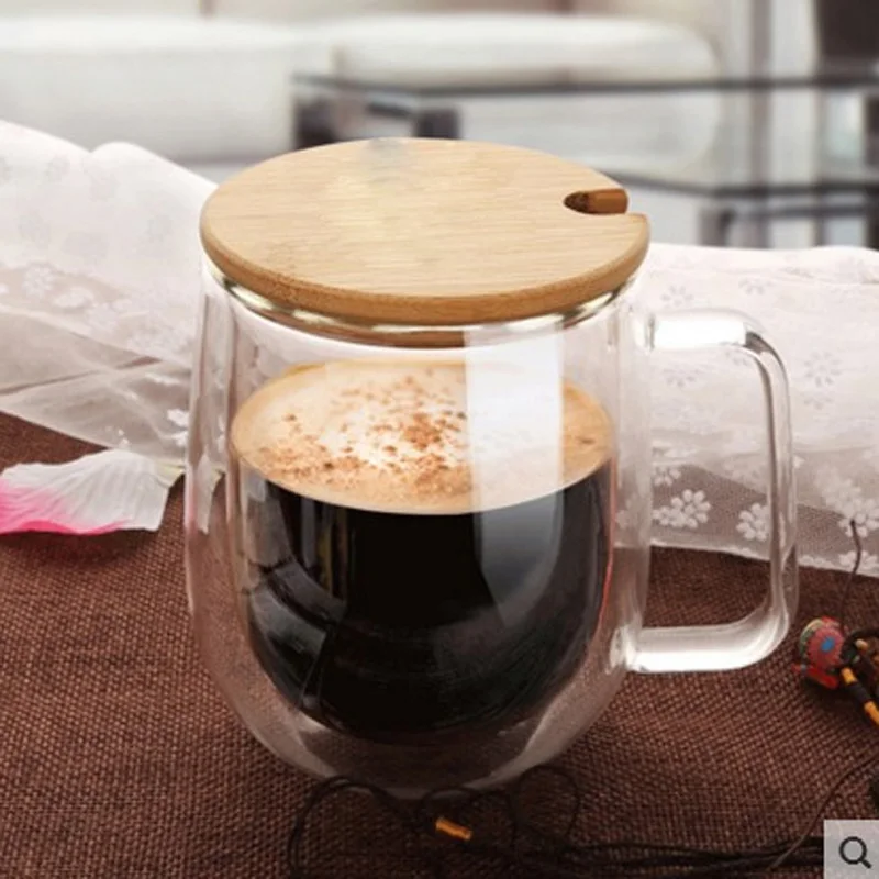 

250ml High Quality double wall tea cup coffee cups with handle lid