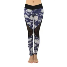 High Waist Women Yoga Pant Fitness Skull Print Sport Legging Workout Capris Patchwork Mesh Gym Running Trousers Elastic Jeggings
