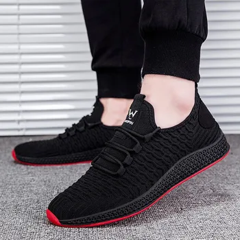

Spring Summer Men Shoes Breathable Men Casual Shoes Flyknit Air Mesh Men's Shoes Canvas Lace-up Black Sneakers Zapatillas Hombre