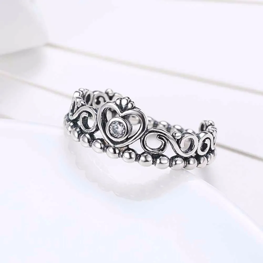 925 Sterling Silver Ring Love Crown Cubic Zirconia Party Jewelry Rings For Women 10th Anniversary Gift(JewelOra RI102604)