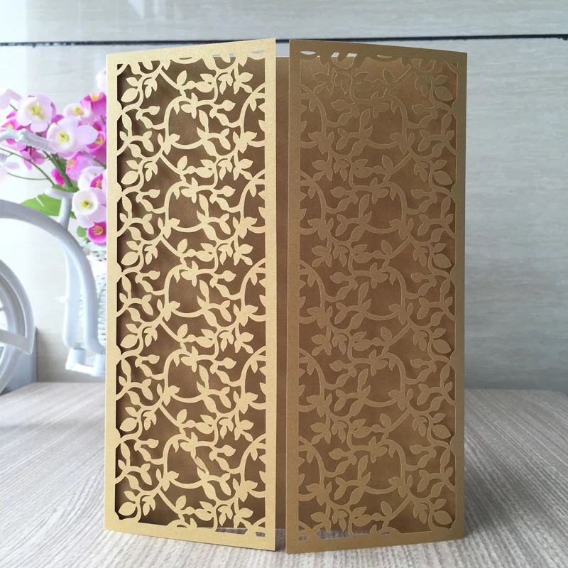 50pcs New Laser Cut Luxury Leave Pattern Wedding Invitations Cards Greeting Cards/Business RSVP Party Supplies | Дом и сад