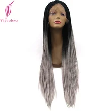 Yiyaobess Long Micro Braided Lace Front Wig Synthetic Hair Two Tone Glueless Black Grey Blue Red Purple Ombre Wigs For Women Yiyaobess Long Micro Braided Lace Front Wig Synthetic Hair Two Tone Glueless Black Grey Blue Red Purple Ombre Wigs For Women