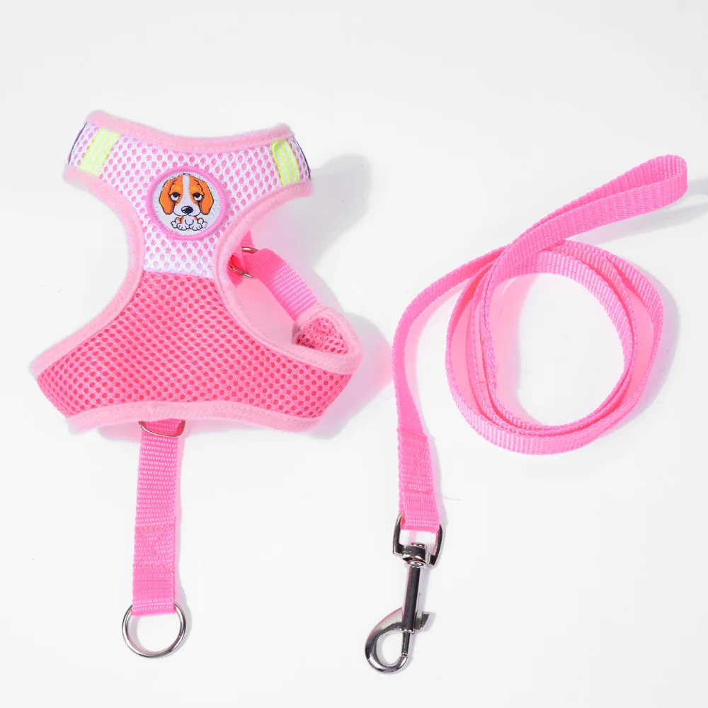 

Neon Color Pet Vest Collar Set Harness Leash Mesh Design Breathable Straps Belt Walking Traction Small Puppy Outdoor Accessries