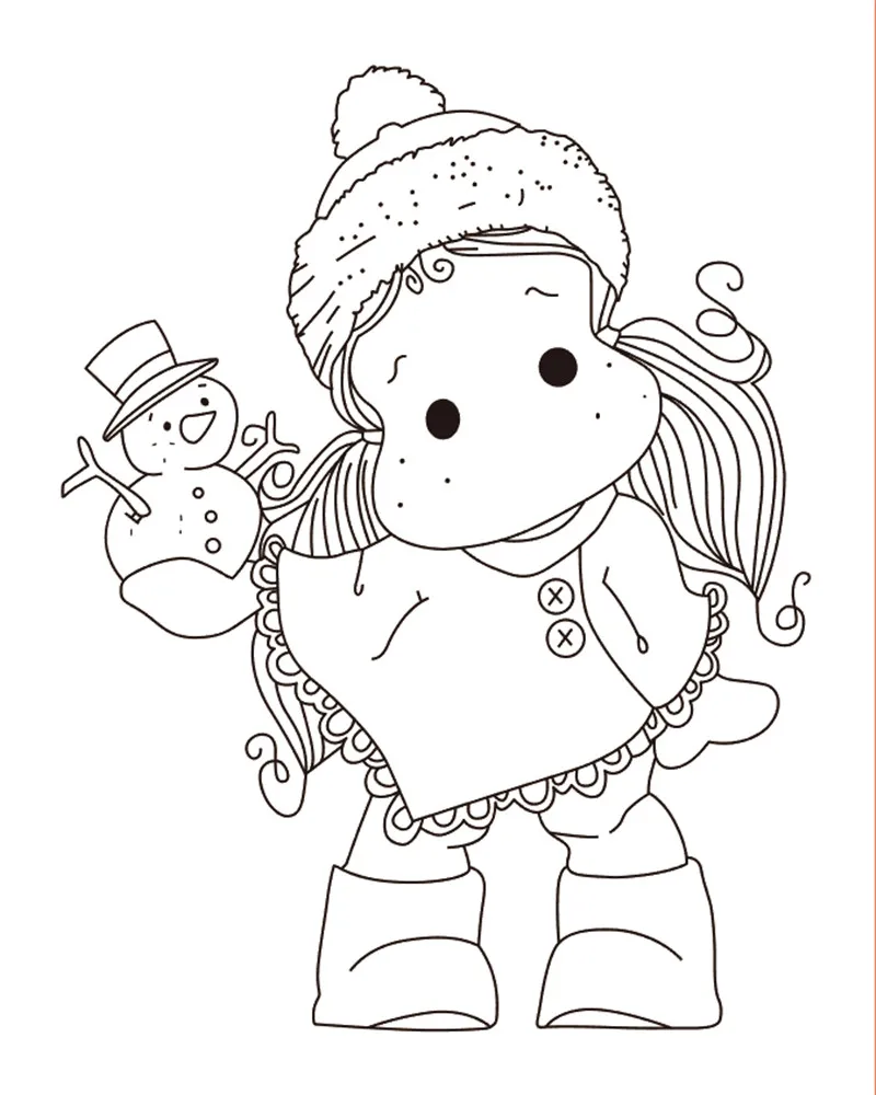

10x8 Girl holding a snowman Transparent Clear Silicone Stamp Seal for DIY scrapbooking photo album Decorative clear stamp