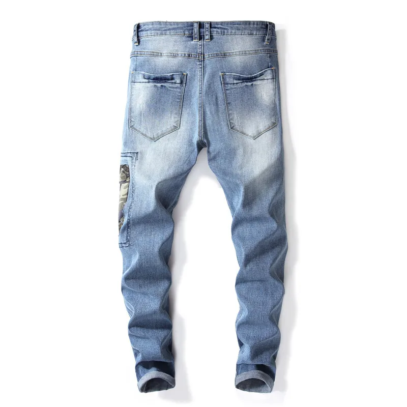Patchwork jeans for boys 2018 Men Jeans Design Biker Jeans slim Strech Casual Jeans For Men Good Quality Four seasons 8802