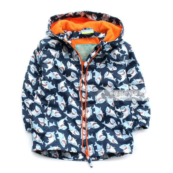 children/kids/boys autumn/spring fleece lining windproof jacket, shark print, size 92 to 122 mpsa44 to 92