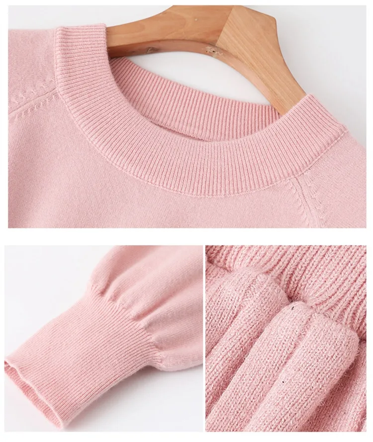 Winter Autumn Female Elegant Long Sleeve Girl Slim Dresses Vintage A-line Pleated Knitwear Knitted Sweater Dress for Women