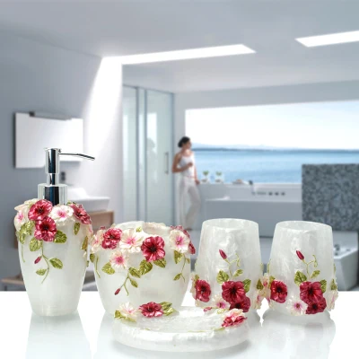 Набор для ванной из полимера, набор для ванной из пяти предметов, набор туалетных принадлежностей, аксессуары для ванной комнаты - Цвет: 1