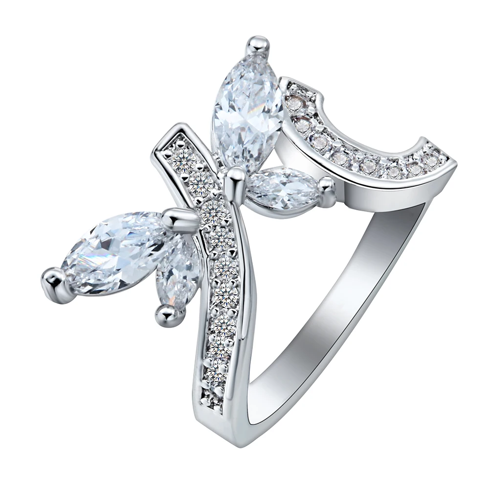 butterfly promise Rings jewelry cute lady party princess white stone cz
