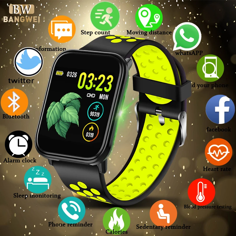 

LIGE Smart Sport Bracelet IP67 Waterproof Fitness Watch Blood Pressure heart rate Monitor HD full Touch Screen For Android ios
