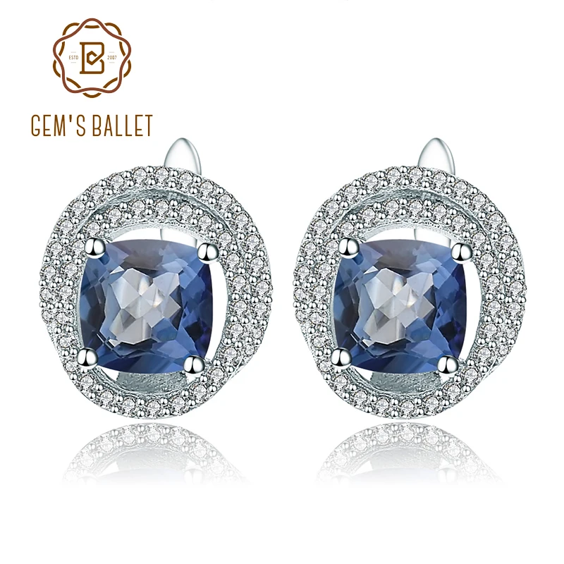 

Gem's Ballet 4.40Ct Natural Iolite Blue Mystic Quartz Genuine 925 sterling silver Clip Earrings For Women Fine Costume Jewelry