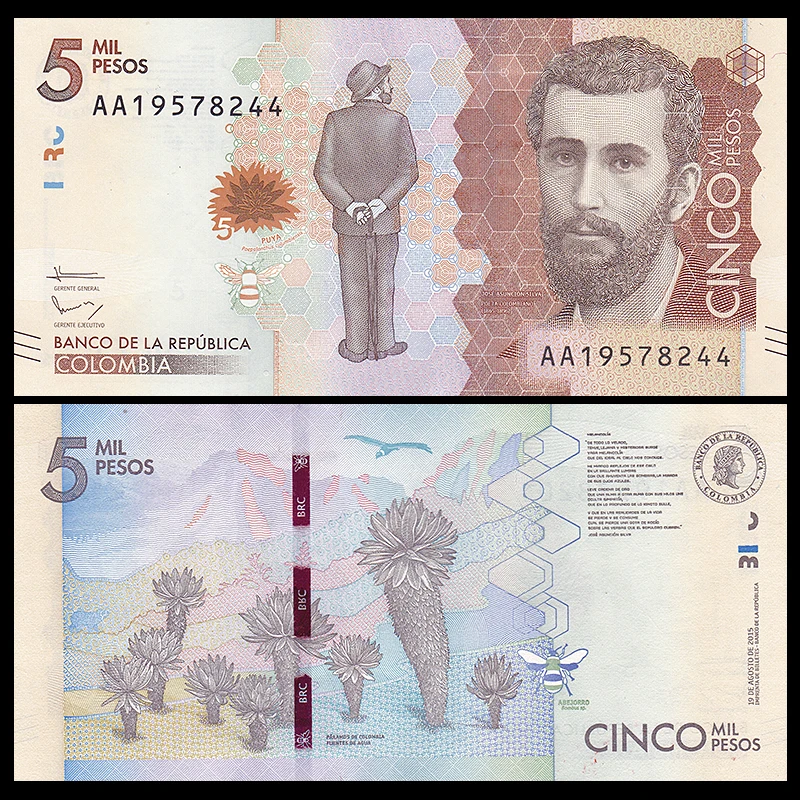 P-New 2016 AA-Prefix 5,000 5000 UNC Colombia Pesos 2015