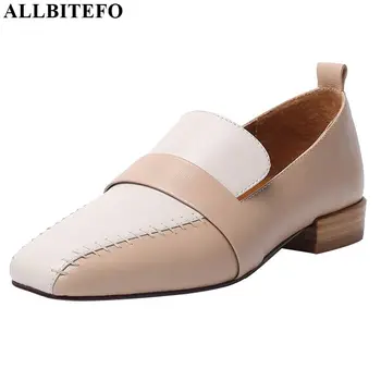 

ALLBITEFO fashion brand genuine leather low-heeled comfortable women shoes office ladies shoes women heels women high heel shoes