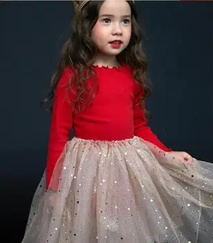 

Spring Autumn Girl Princess Dress Sequins Glitter Star Long Sleeve New Year Dress Children Clothing 2-8T SK001