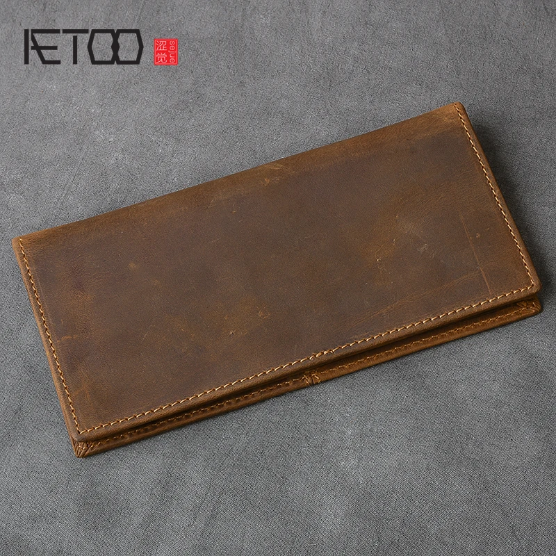 

AETOO New Mad horse Leather long wallet retro wind cowhide money clip leather card hand bag