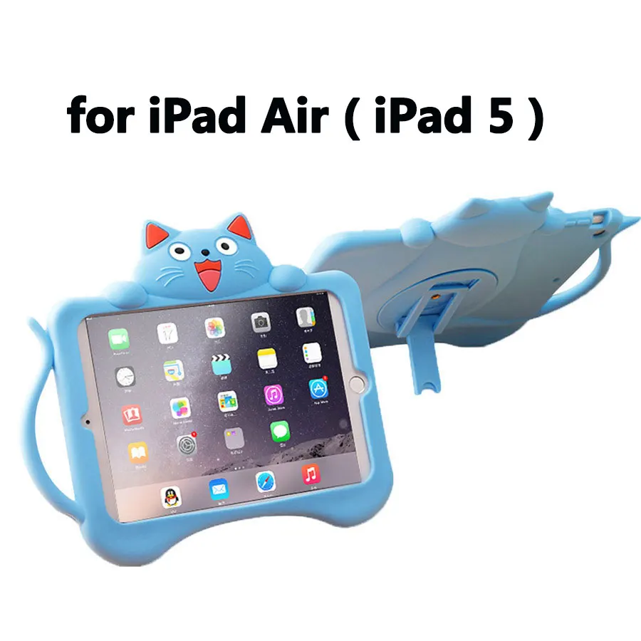 Детский ударопрочный чехол для iPad Air 2 Air 1 Детский мягкий силиконовый защитный чехол для планшета с мультяшным рисунком чехол с ручкой для iPad 5 6 - Цвет: for Air 1 (blue)