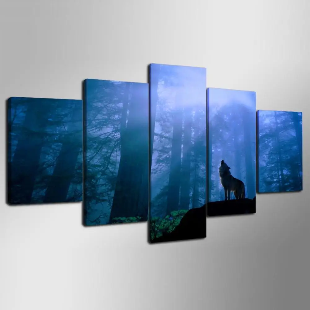 

Large Framed decoration print canvas 5 pieces Wolf Howl