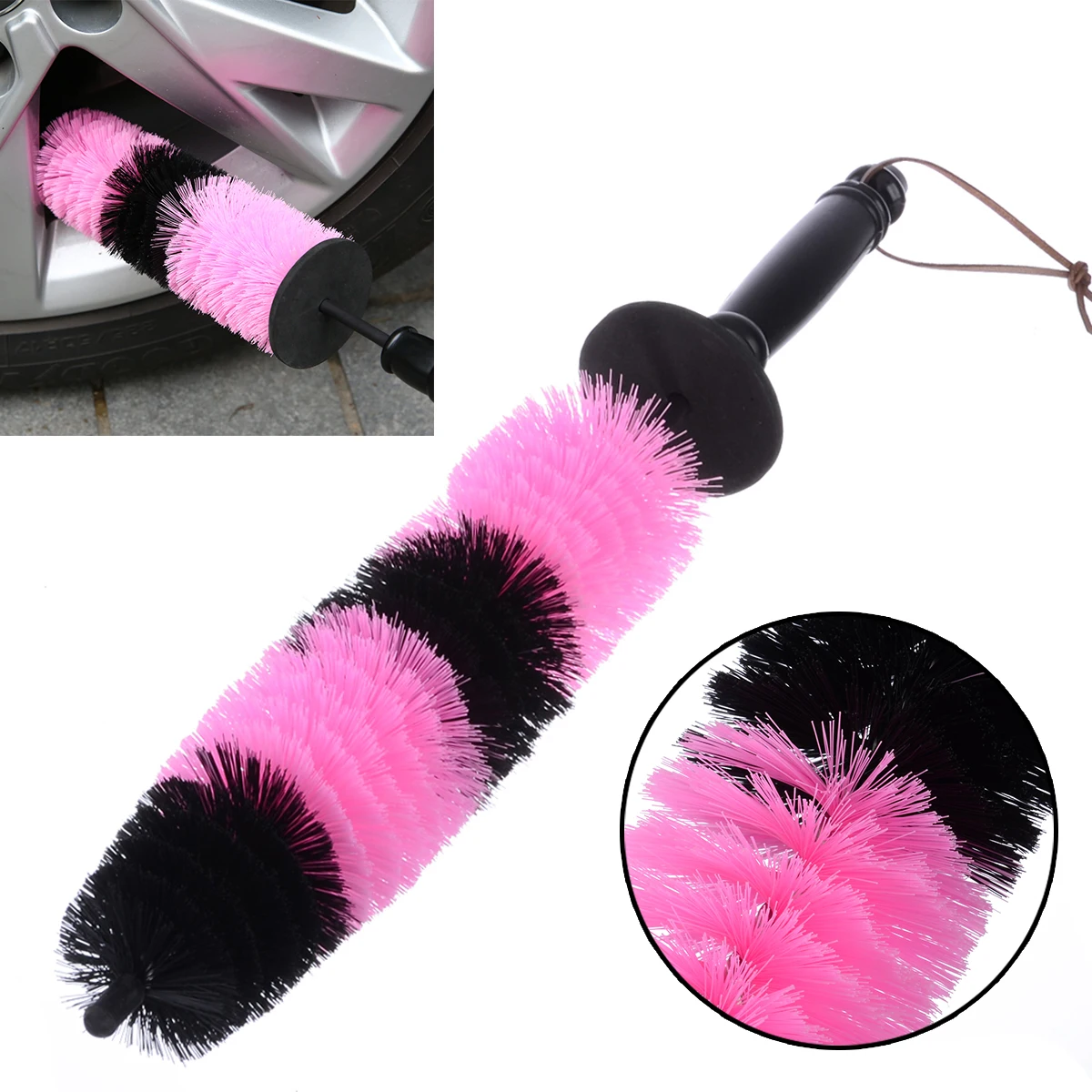 

1pc Car Cleaning Brush Truck Motor Engine Grille Wheel Detailing Wash Brush Tire Rim Cleaning Tool Pink