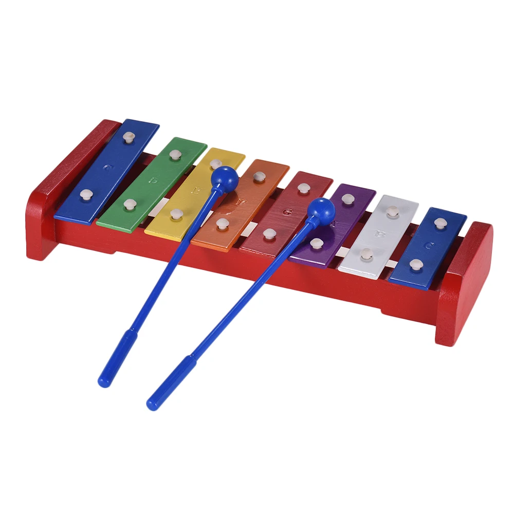 Colorful 8 Notes Xylophone Glockenspiel with 2 Mallets Percussion