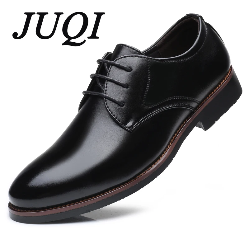 JUQI Men Dress Shoes Men Lace-Up High Quality Oxford Shoes Fashion Men Business Shoes Wedding Shoes Big Size 38-48