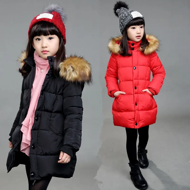 Kids hooded Jackets Fur Collar Cotton-Padded Coats winter Outerwear 4-12Y Girls
