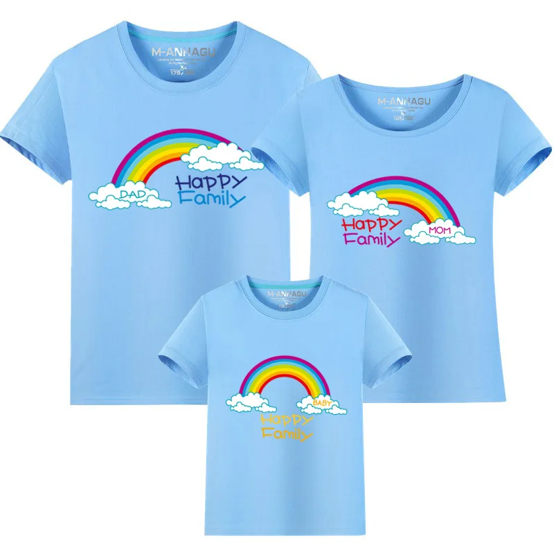 Детская одинаковая футболка для всей семьи на день рождения и фотосессию Повседневная футболка с принтом радуги для мамы и дочки топы, футболки для папы и сына, одежда