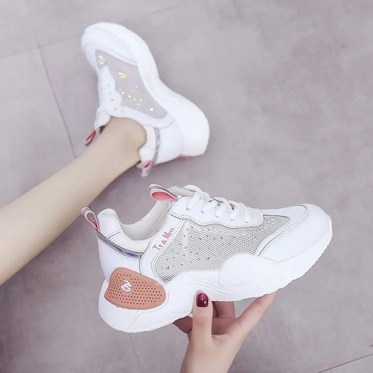 

2019 New Women Casual Shoes Autumn Mesh Women Shoes Flats Platform Lace-Up Fashion Breathable Women Vulcanized Shoes T9898