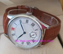 44mm PARNIS White dial Asian 6498 Mechanical Hand Wind movement men’s watch Mechanical watches brown Leather Watchband 197