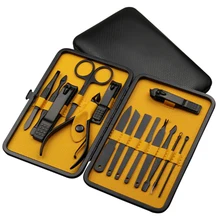 15 в 1 набор маникюра из нержавеющей стали для педикюра профессиональные кусачки для маникюра Набор для педикюра ножницы для ногтей набор для ухода с черным Le