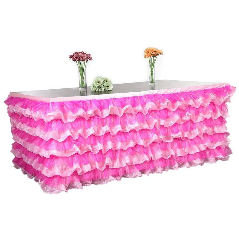 Hobbyлейн ручная работа, розовая волнистая Тюлевая юбка для стола для свадьбы, свадебные вечерние украшения стола, украшение для дома, 275*80 см, розовый цвет - Цвет: Rose Red