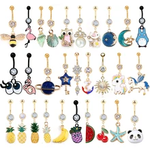 1 шт. Женский Золотой пирсинг пупка золото 14 г 316L хирургическая сталь Хрустальный цветок Висячие пупка Кольцо пирсинг ювелирные изделия