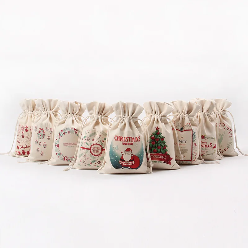 

Christmas Style Printed Drawstring Bag Draw Pocket Storage Santa Claus Christmas Tree Elk Pattern Style Sack Bags