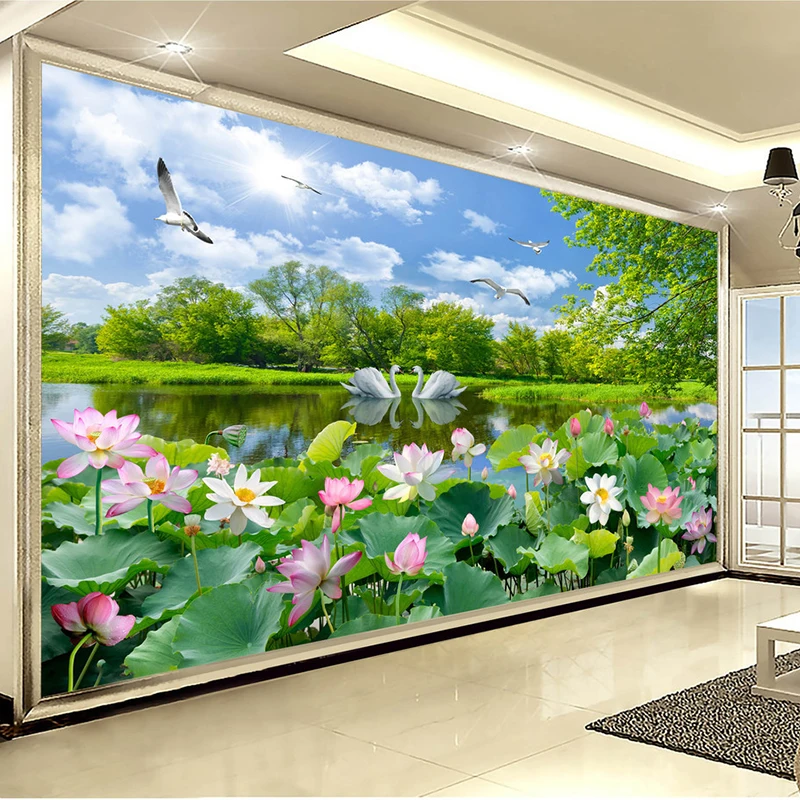 Китайский стиль фото обои 3D Лебединое озеро Лотос пруд Фреска Гостиная ТВ диван фон настенная живопись Papel де Parede 3D Sala