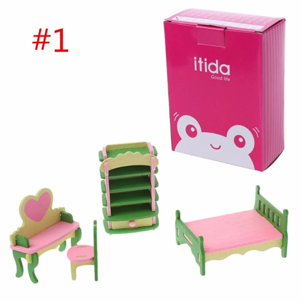 buy 12Styles Kid Wooden Furniture Dolls House Miniature Bath Bed Living Room Children Toy Gift M15
