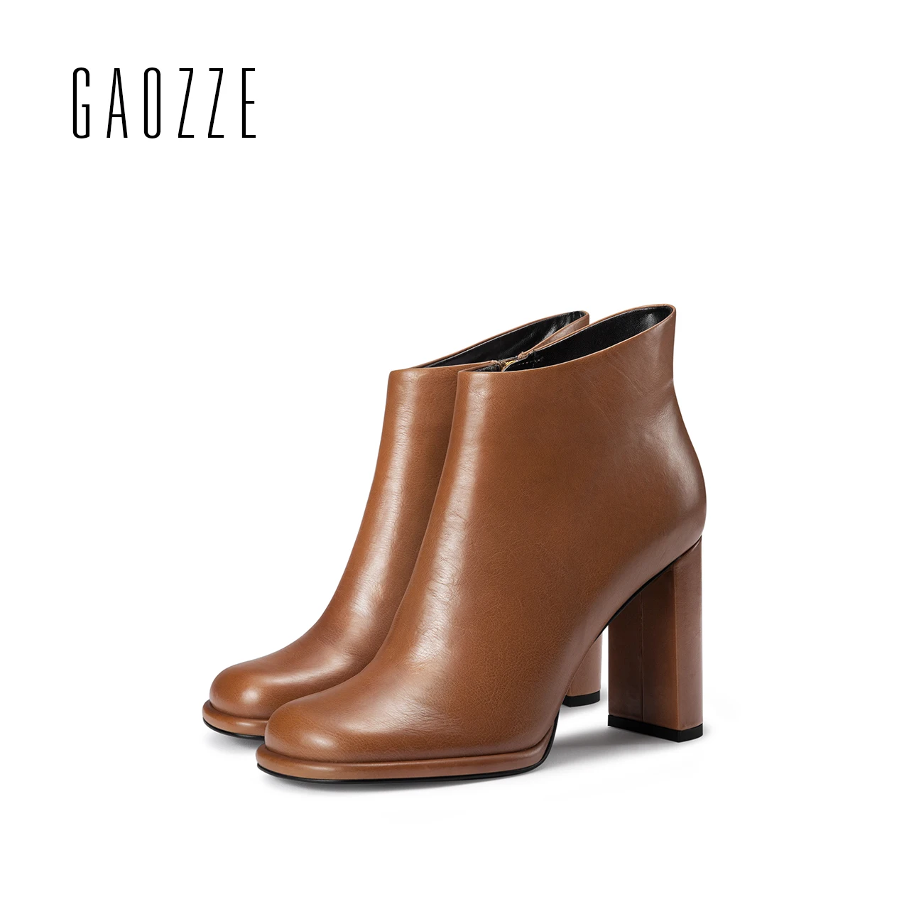 

GAOZZE Fashion women boots square toe high heel ankle boots for women 2017 autumn new female side zipper brown leather boots