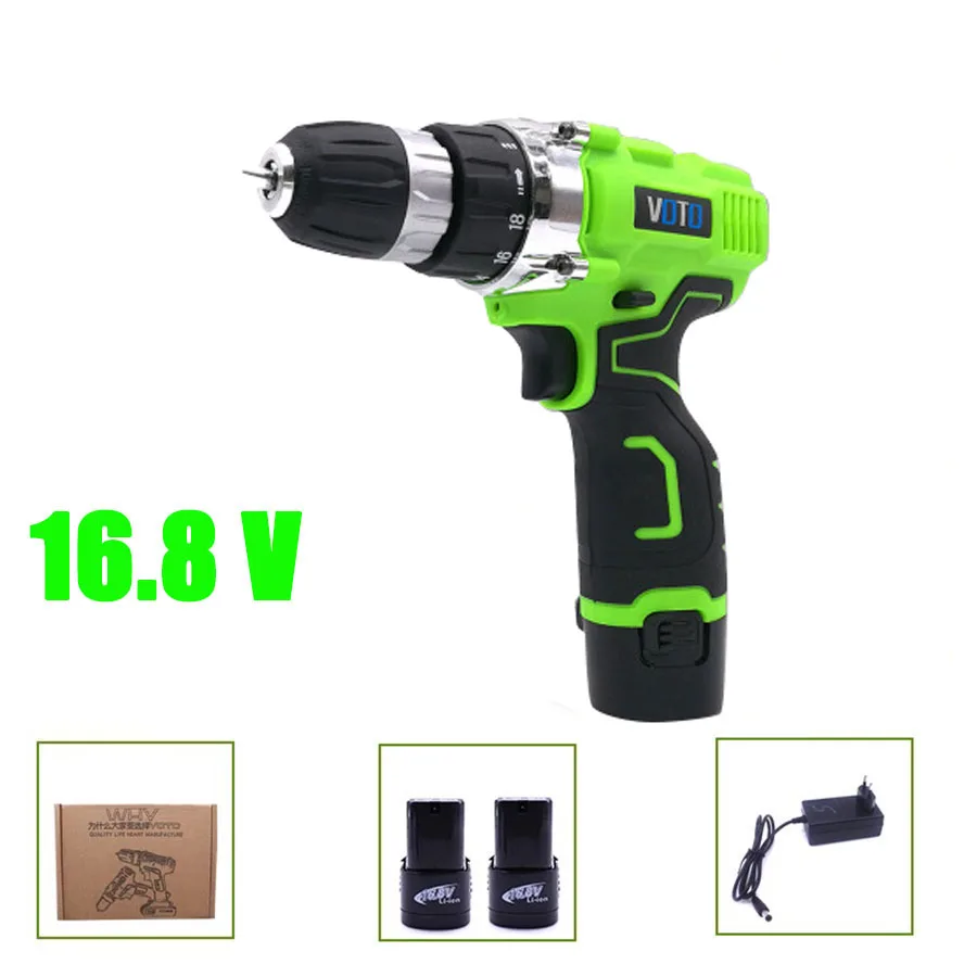 

VOTO V6 2*Battery Rechargeable Cordless Drill Electric Screwdriver Set Lithium Power Tools Screw Gun Driver 16.8V Green